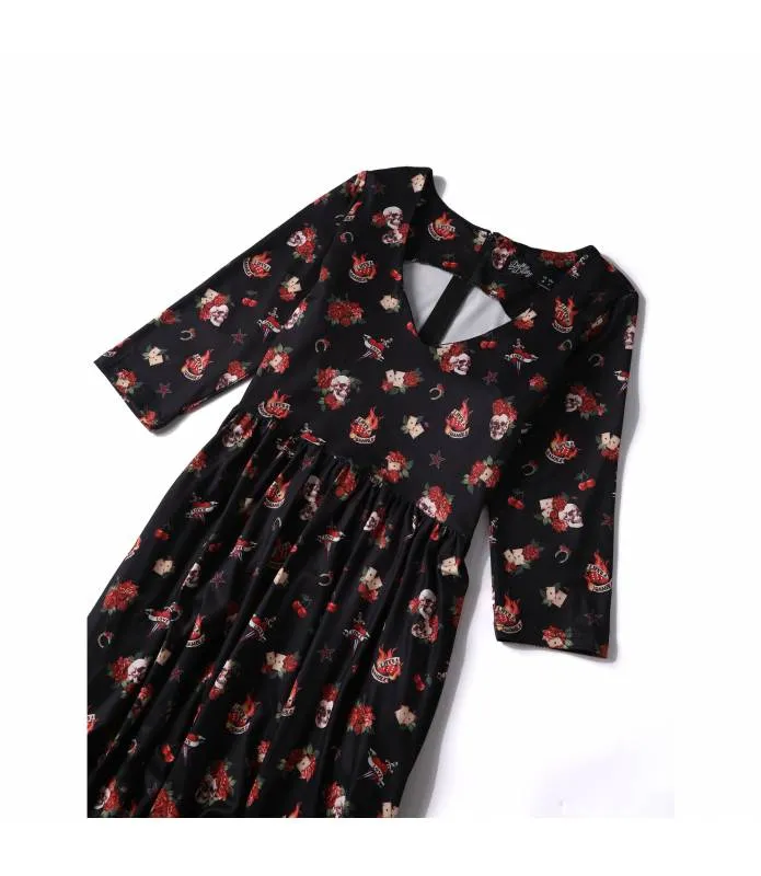 VESTIDO MANGA 3/4 CALAVERAS Y ROSAS VINTAGE DOLLY&DOTTY V872BLAROCK