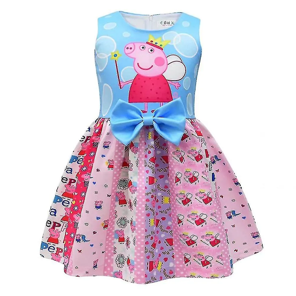 Vestidos de niña Vestido de pajarita Estampado digital Patrón de cerdo Uso diario de los niños