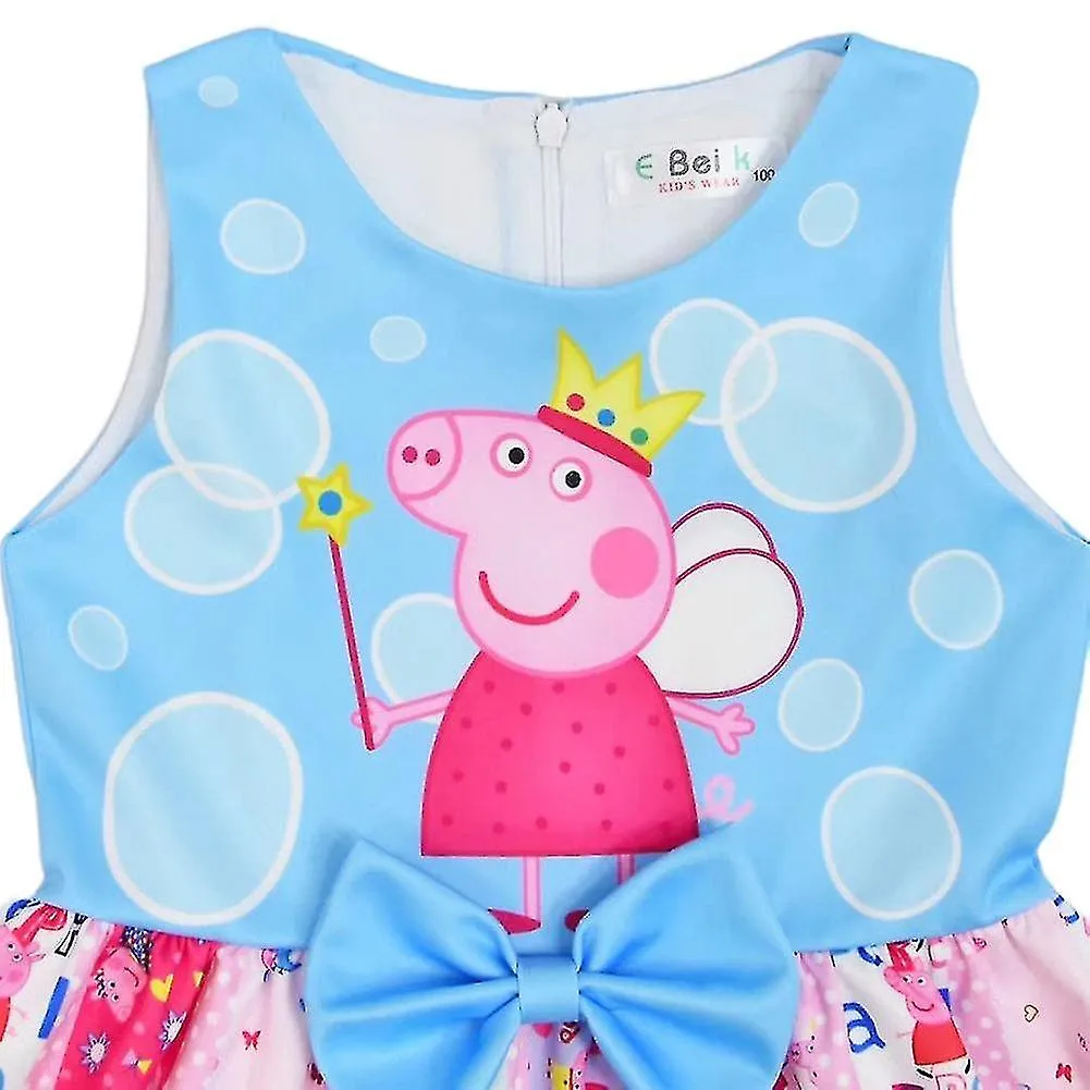 Vestidos de niña Vestido de pajarita Estampado digital Patrón de cerdo Uso diario de los niños