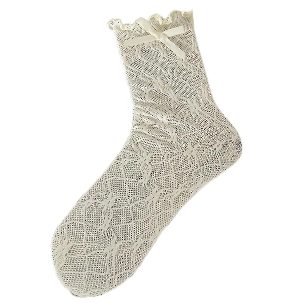 Womens Knee High Socks Girls Lace Fishnet Patterned Stockings Loose Socks Campus Style Lace Long Socks