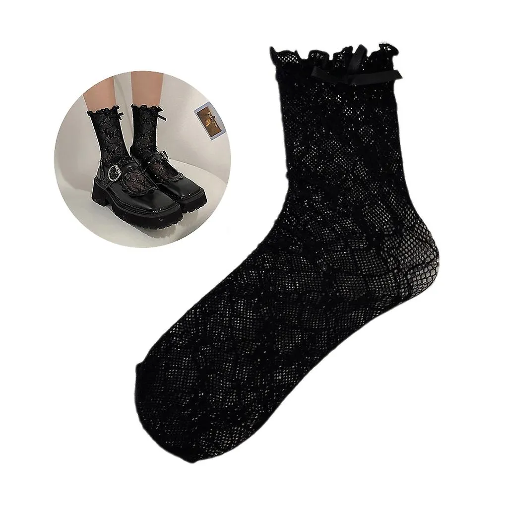 Womens Knee High Socks Girls Lace Fishnet Patterned Stockings Loose Socks Campus Style Lace Long Socks