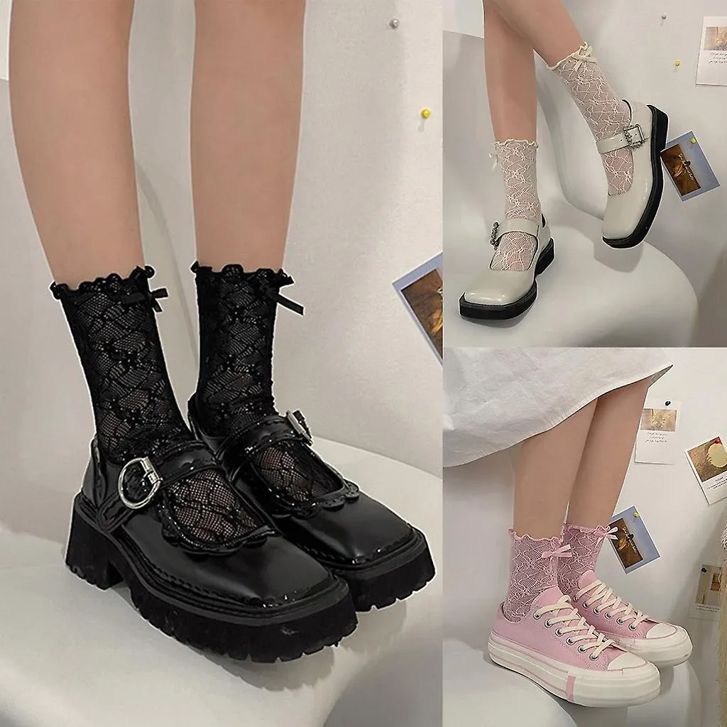 Womens Knee High Socks Girls Lace Fishnet Patterned Stockings Loose Socks Campus Style Lace Long Socks